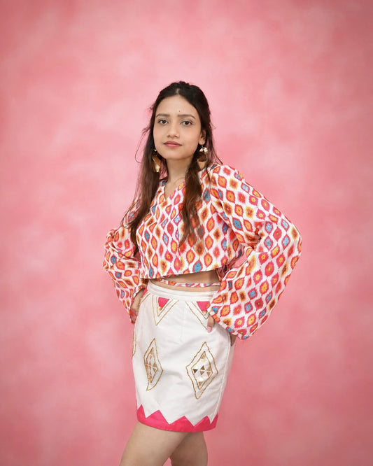 Pink Mosaic Silk Skirt