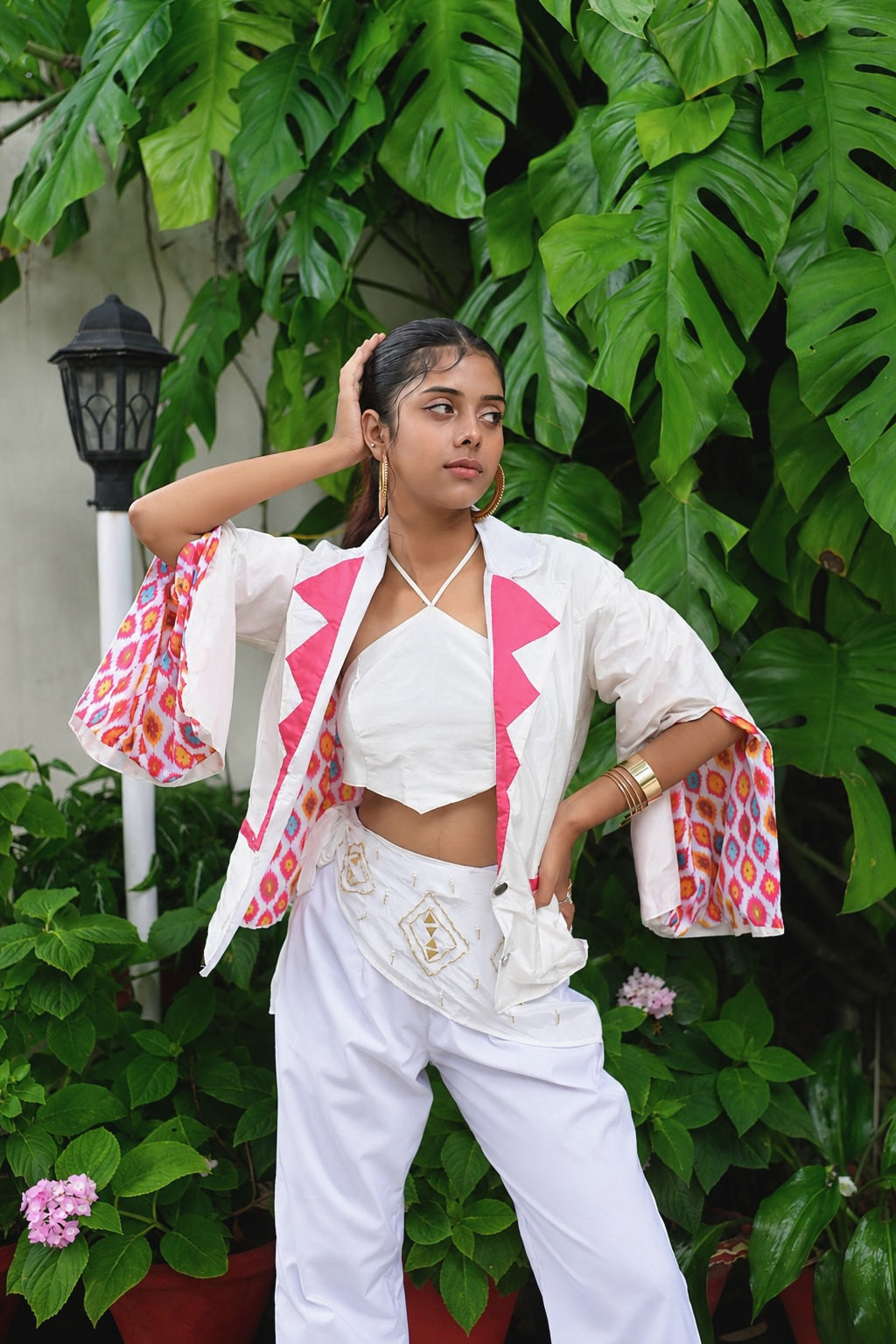 Geometric Panelled Jacket & Embroidered Drape Pant Co-ord Set