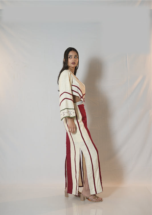 Crimson Stripe panel skirt