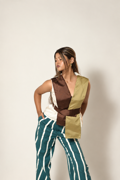 Stripe trouser & color blocking top Co-Ord set