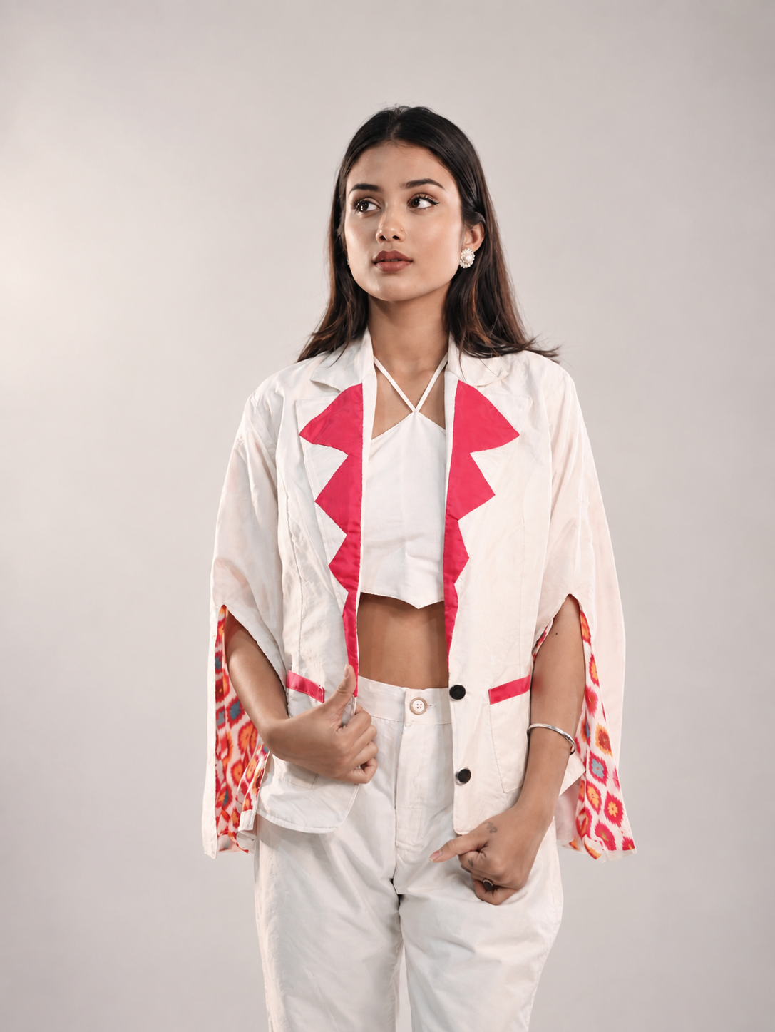 Pure silk blazer with slit sleeve