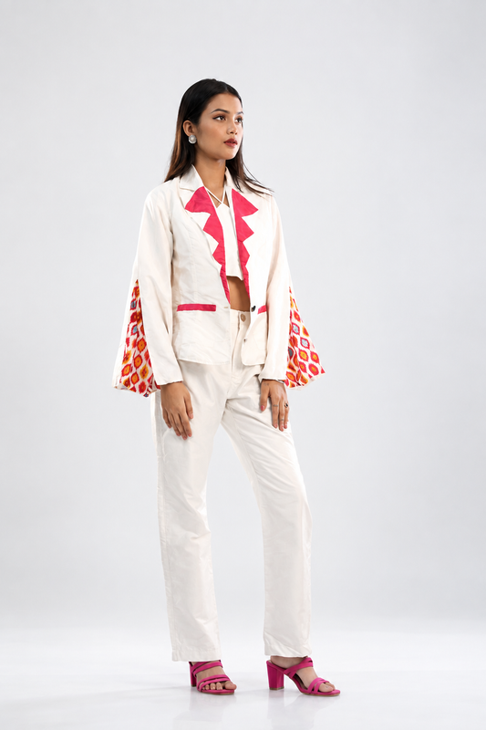 Pure silk blazer with slit sleeve