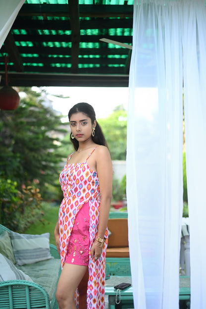 Ikat printed high slit maxi dress