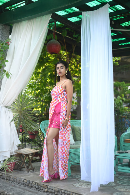 Ikat printed high slit maxi dress