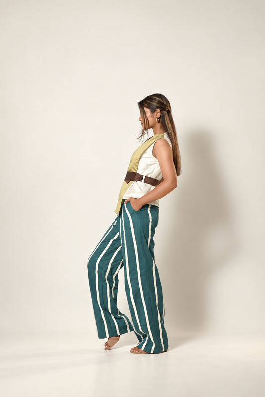 Stripe trouser & color blocking top Co-Ord set