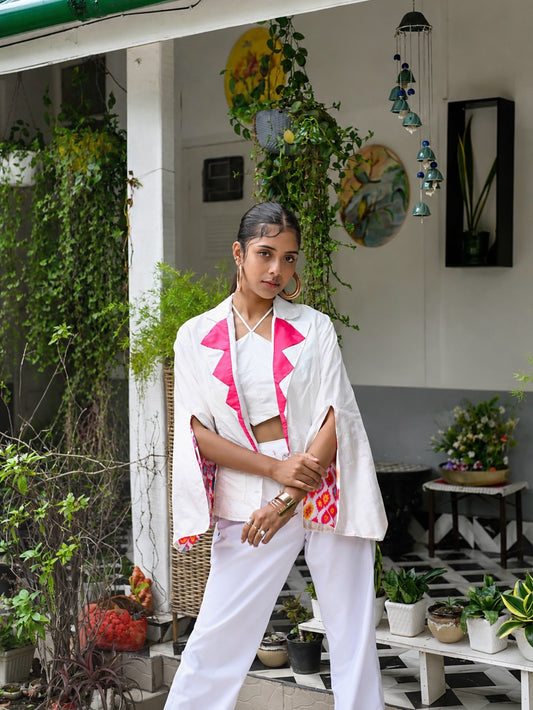 Geometric Panelled Jacket & Embroidered Drape Pant Co-ord Set