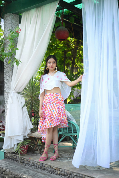 Pink & White Embroidered Summer Co-ord