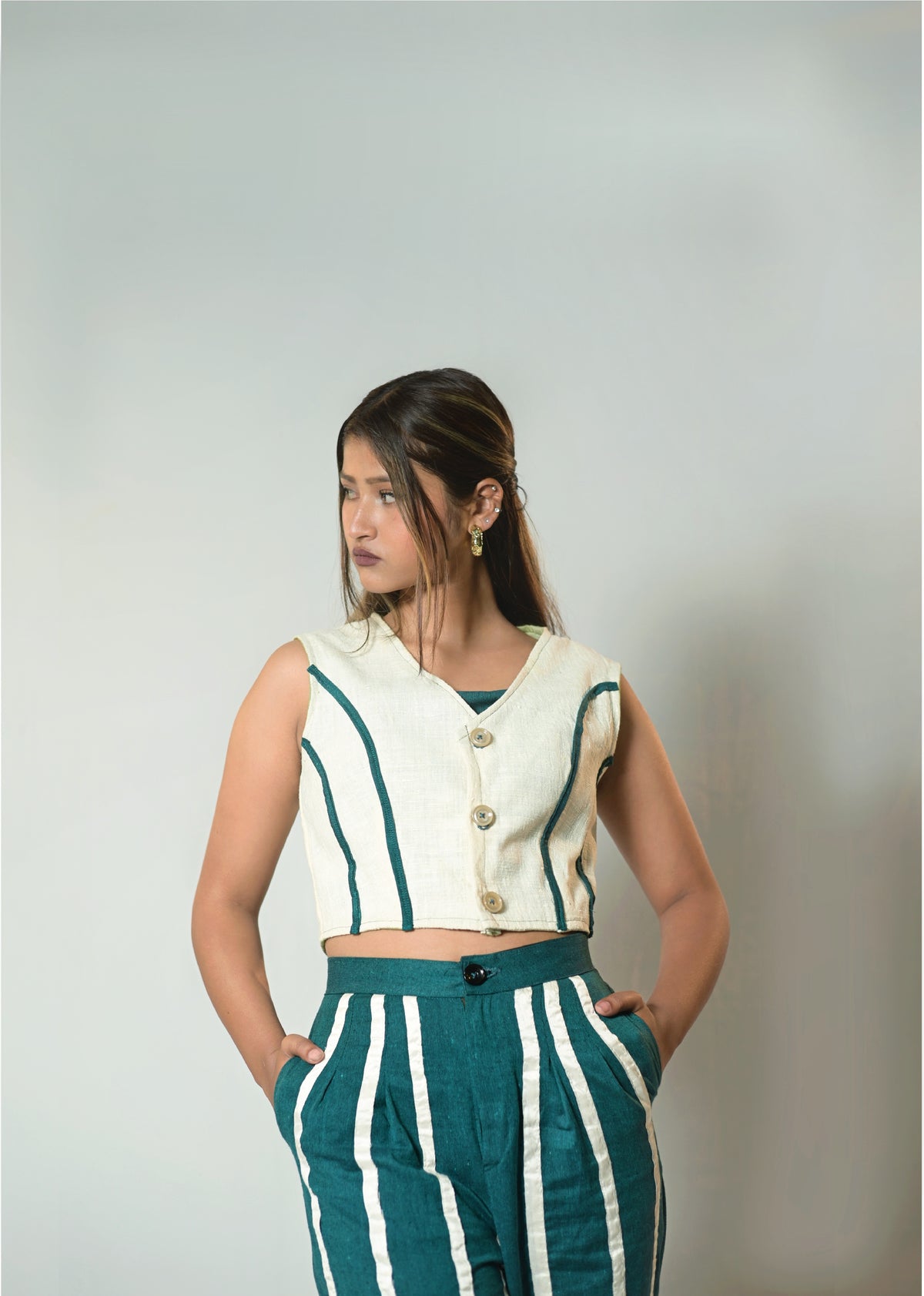 Teal Striped Tailored Co-Ord Set