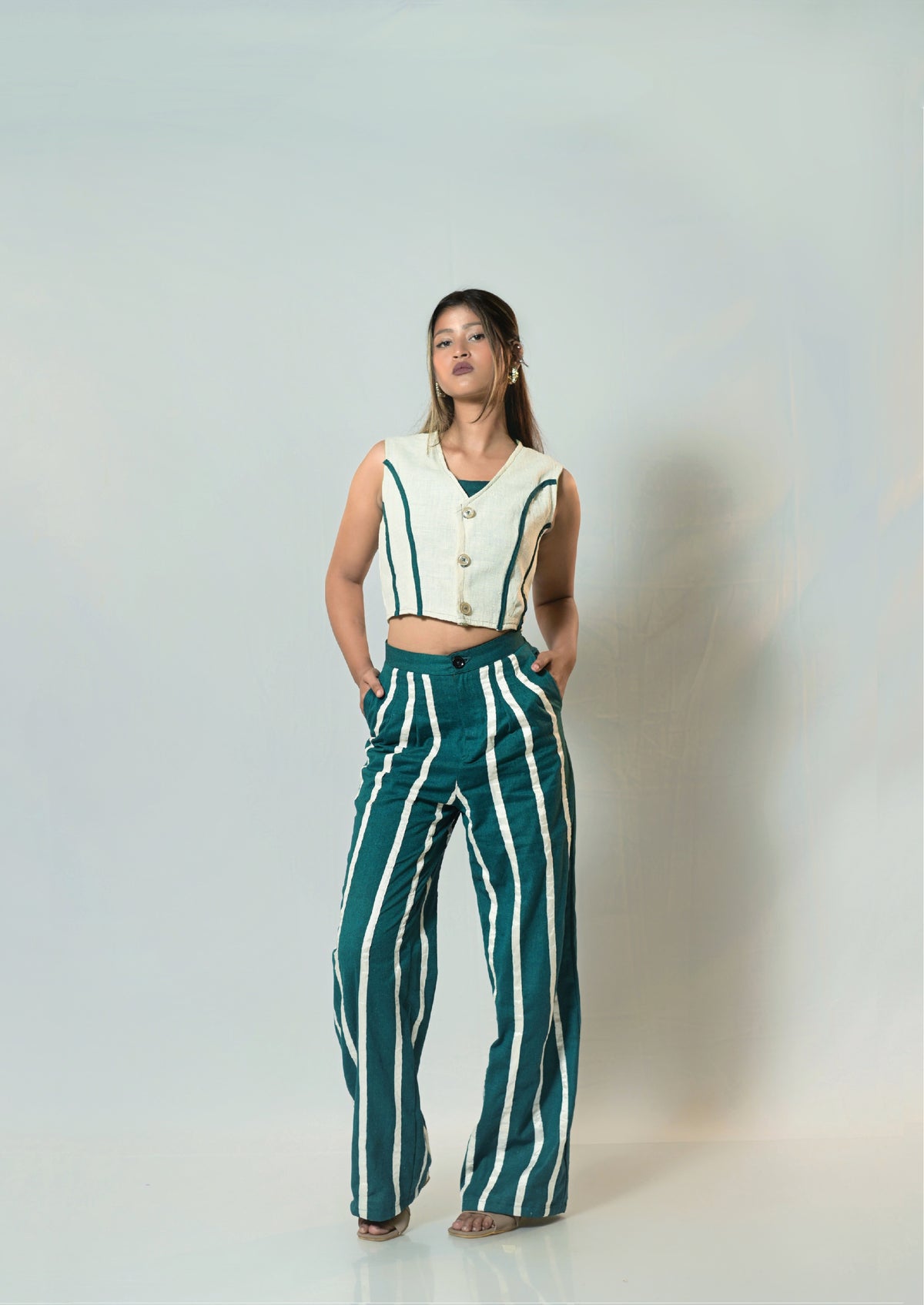 Teal Striped Tailored Co-Ord Set