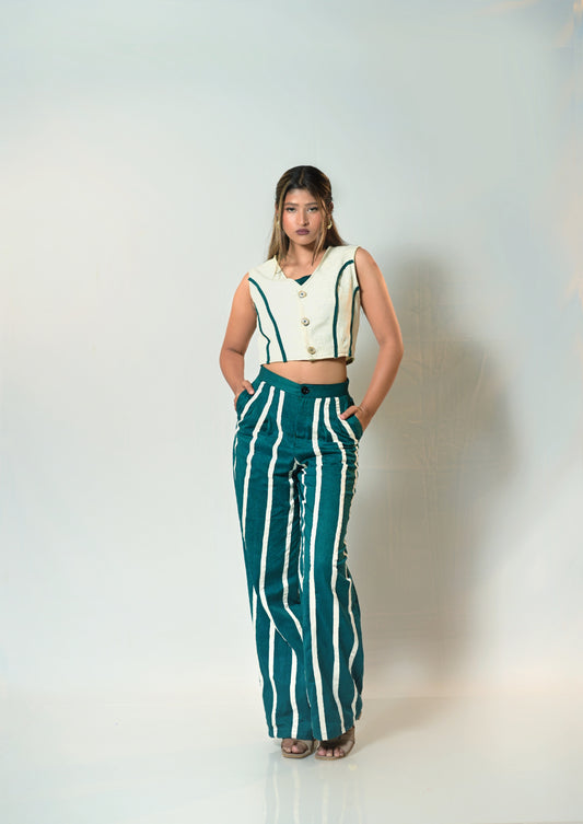 Teal Stripe Wide-Leg Pants