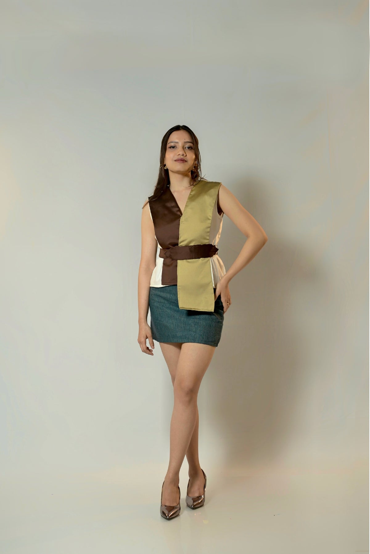 Earthy Asymmetric Wrap Top & Skirt