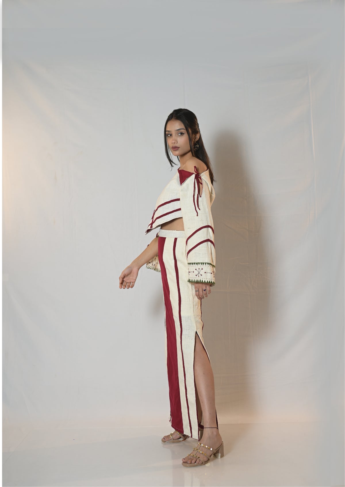 Crimson Stripe panel skirt
