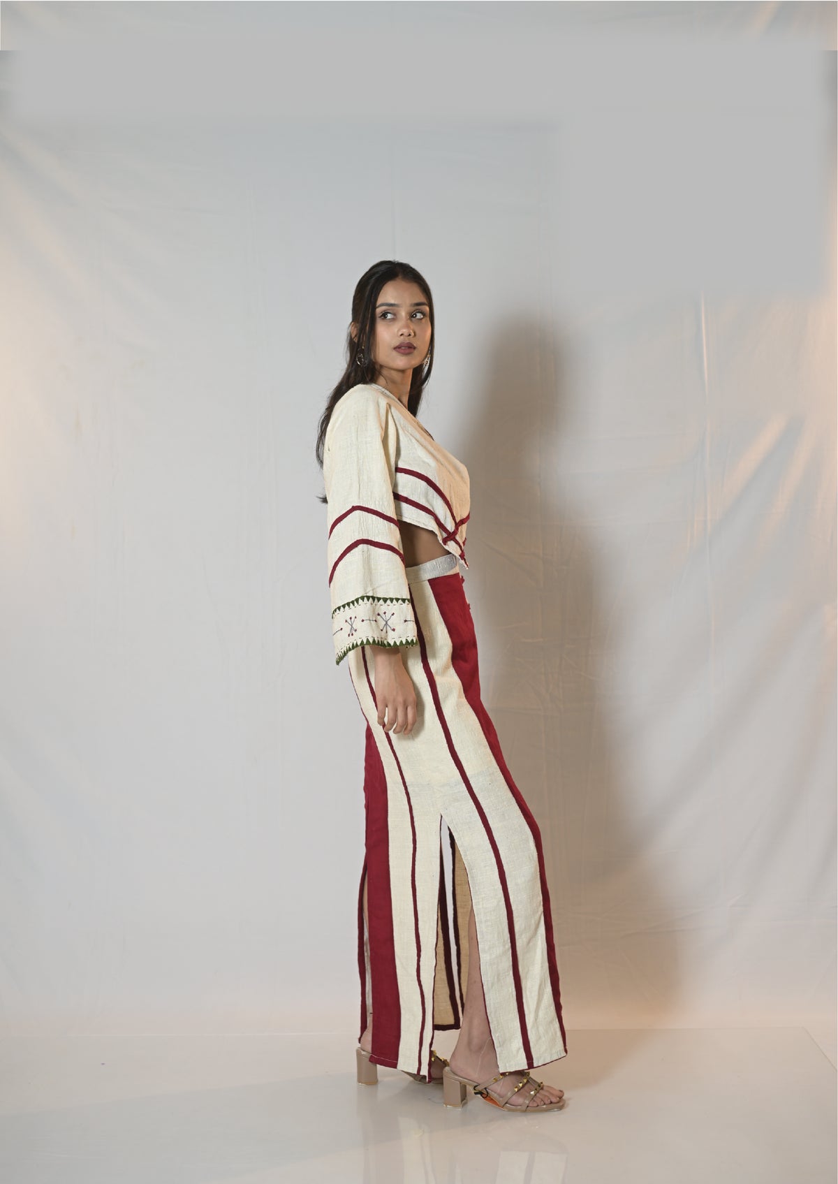 Crimson Stripe panel skirt