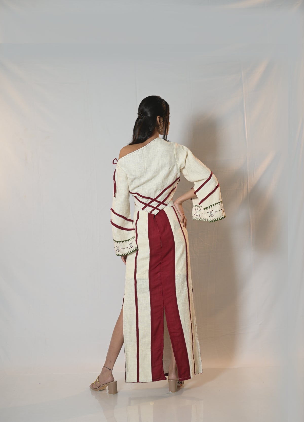Crimson Stripe panel skirt