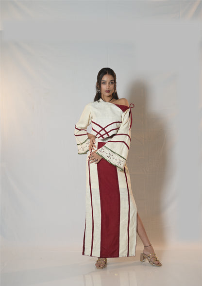 Crimson Stripe panel skirt